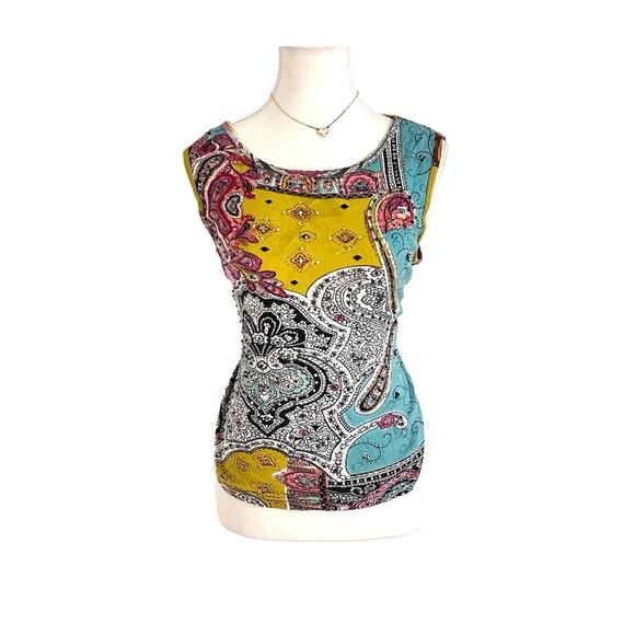 Take Two Clothing Co Size Large 100% Cotton Sequin Beaded Vintage Artsy Tank - Picture 1 of 4